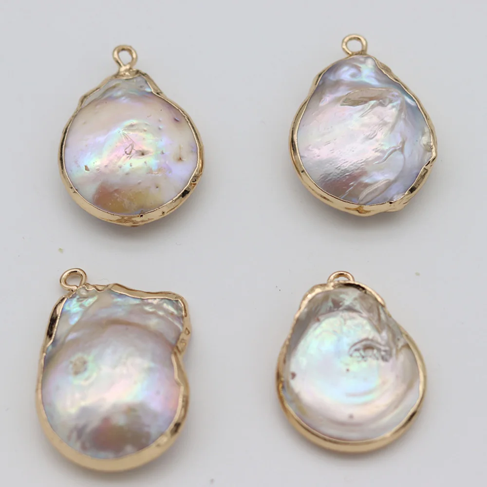

5PCS Natural Freshwater Pearl Necklace Pendant Flat Round Charms Pendant for Jewelry Making DIY Necklace Size 10x18-12x20mm