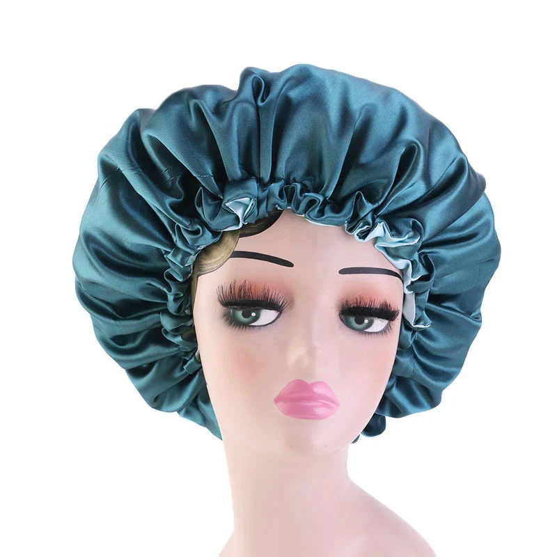 Cetim rendas dormir chapéu noite boné de sono dupla camada ajustável elástico cuidados com o cabelo gorro cetim skullies boné moda|Toucas de banho| -