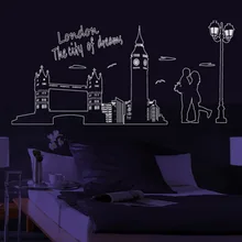 Стиль DIY светящиеся флуоресцентные наклейки на стену в спальню наклейки на стену лондонские часы башня романтические пары