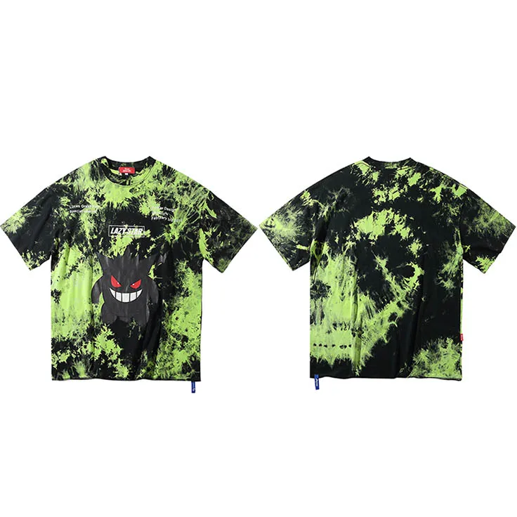 A800659 Green Мужская футболка в стиле хип-хоп, с принтом «Tie Dye Devil», футболка большого размера, уличная хип-хоп свободная футболка, летняя футболка с коротким рукавом, хлопковая футболка - Цвет: A800659 Green