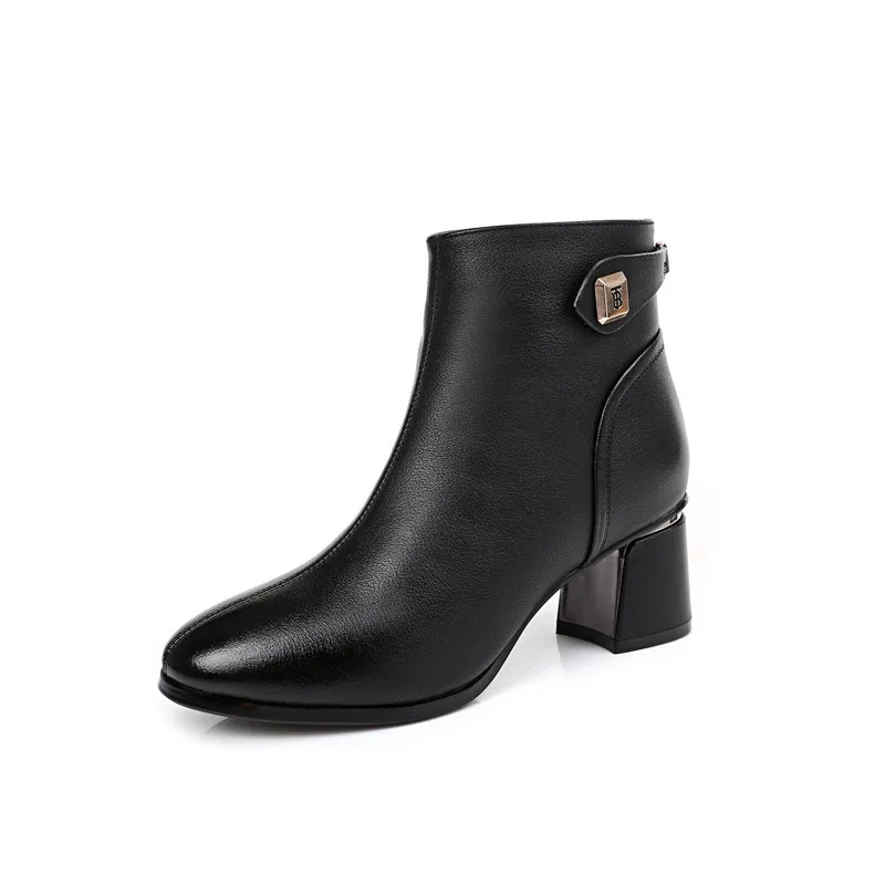 

Genuine Leather Martin Boots, Women's Winter Warm Thick Heel Large Size Ankle Boot 41 42 43