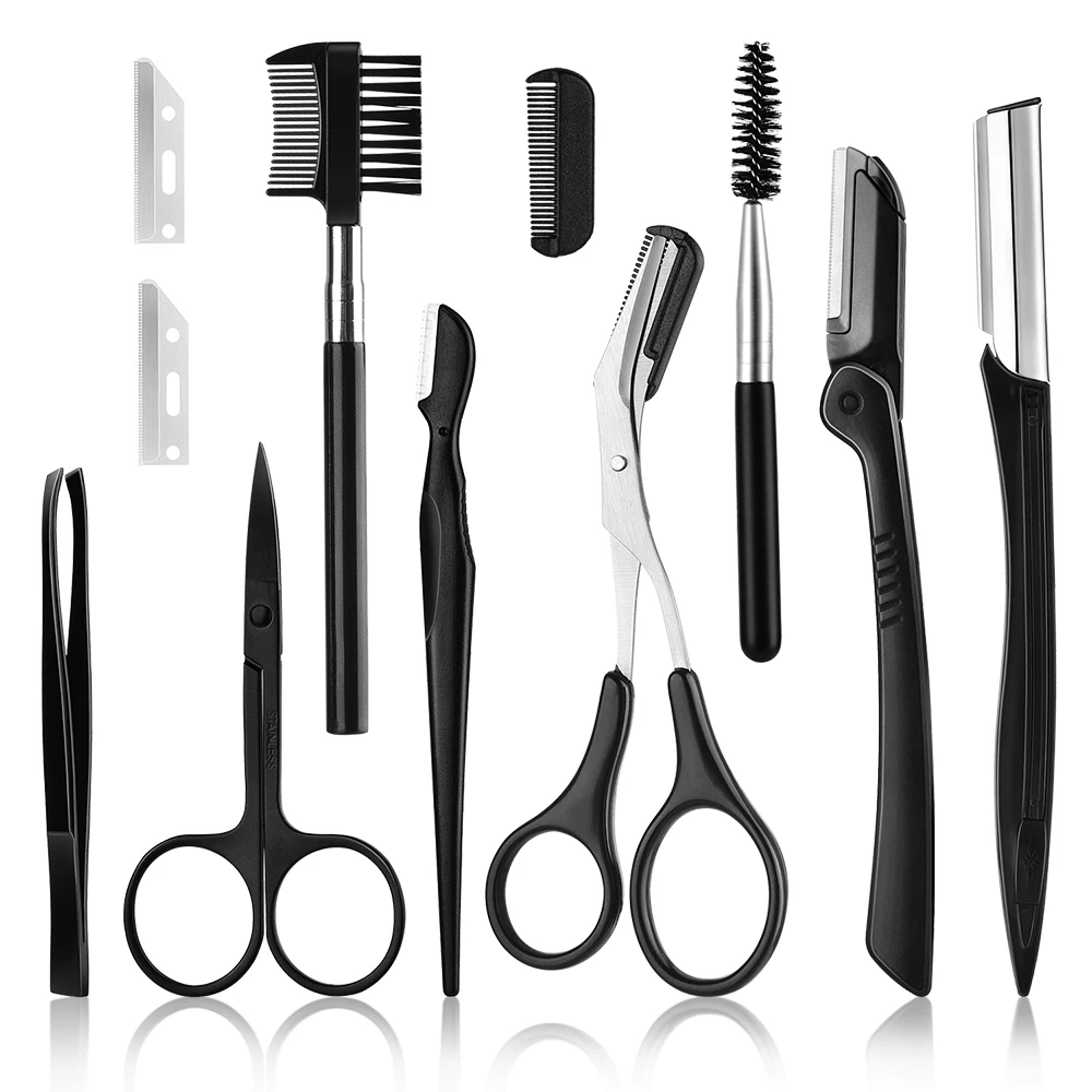 

Eyebrow Trimmer 11pcs Eyebrow Razor Kit Eyebrow Scissors Eyebrow Comb Razor for Face Tweezers Eyelash Eyelash Brush