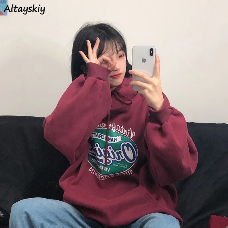 

Hoodies Women Boyfriend Oversize New Korean Style Harajuku Womens Printed Sweatshirt Pullover Hip-Hop Unisex Loose Streetwear