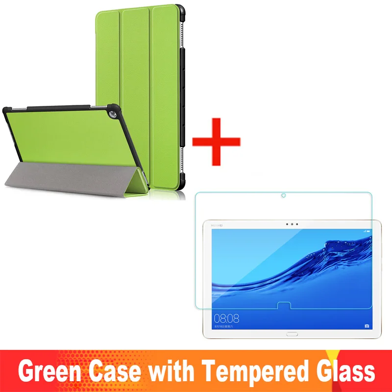 Green Case add Glass Для huawei MediaPad M5 Lite чехол 10 BAH2-W19/L09/W09 ультра тонкий PU кожаный смарт-Стенд чехол для Медиа Pad M5 Lite 10," Чехол - Цвет: Green Case add Glass
