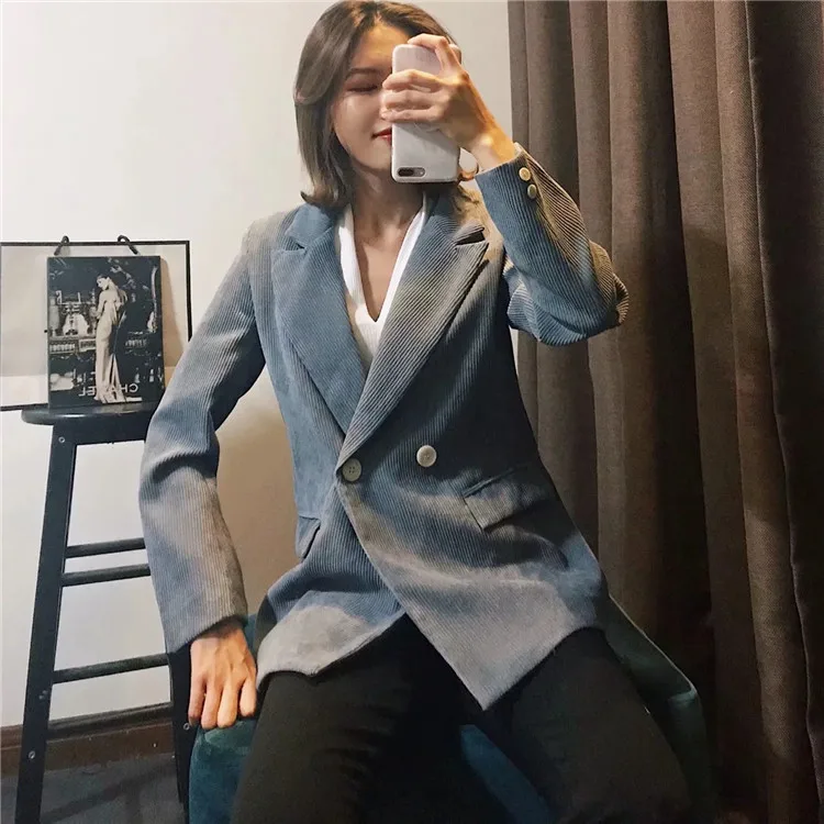 Ozhouzhan женское платье Лидер продаж осень и зима мода двубортный Пряжка Slim Fit вельвет маленький костюм пальто