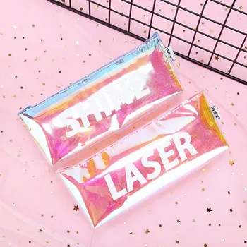 

1Pcs kawaii Pen Pencil Case Makeup Brush Storage Bag Laser Students Creative Large Capacity Korean Stationery School Supplies