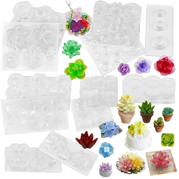 

6pcs/set Succulent Flower & Pot Silicone Resin Molds epoxy resin for jewelry making tool