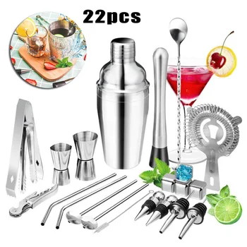 

22pcs/set Cocktail Maker Kit Stainless-Steel Whiskey Rum Shaker Making Gifts NEW