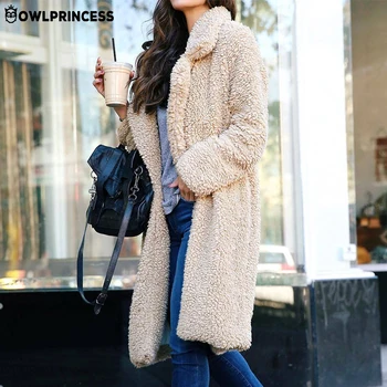 

Daily suit OWLPRINCESS Loose Plus Size Wool Coat Women Long Sleeve Winter Woman Coat With Pockets Comfortable Warm Long Coats