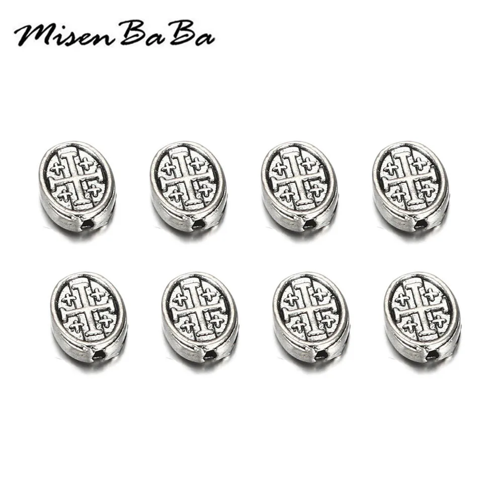 

20Pcs/lot Christian Cross Pattern Carved Beads Antique Silver Color Cross Crucifix Oval Spacers Beads Fit Diy Jewelry Finding