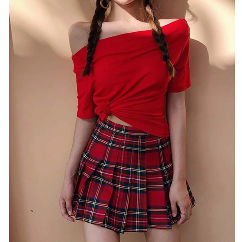 Harajuku Шотландка розовая Женская юбка Сексуальная клетчатая плиссированная