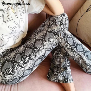

OWLPRINCESS New Fashion Snake Print Wide Leg Pants Slim High Waist Warm Pants For Trousers Streetwear Pantalon