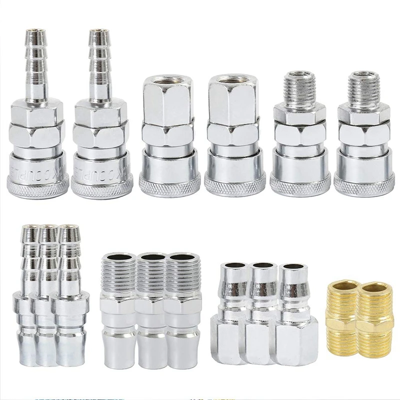 

18Pc Air Line Hose Fittings 1/4 Inch Bsp Compressor Air Thread Hose Connector Fittings Male Female Connector Quick Release Set