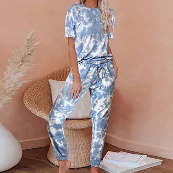 

2020 Tie Dye Lounge Set Summer Pajamas Women Pajama Set Sleep Wear Women Nightgown Sleep Set Ladies Sleepwear Set Female