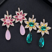 Роскошные Длинные серьги в форме цветка JANKELLY, кубический цирконий, женские свадебные Большие серьги Bijoux