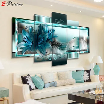 

Modern Canvas Painting 5 Pieces Wall Art Beautiful Abstract Lily Flower Wall Decoration Living Room and Bedroom Decor Picture