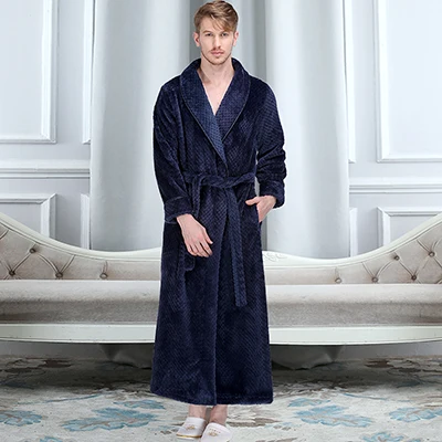 Men Navy New Lovers Winter Lounge Warm Long Thick Bathrobe Women Men Kimono Bath Robe Coral Fleece Flannel Dressing Gown Bridesmaid Robes - Цвет: Men Navy
