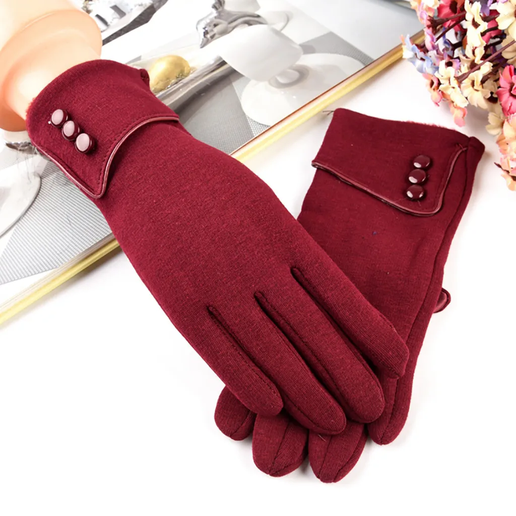 Женские зимние перчатки новые плюшевые утолщенные манжеты мягкая подкладка Кнопка перчатка с отделкой модные повседневные теплые спортивные Guante DH