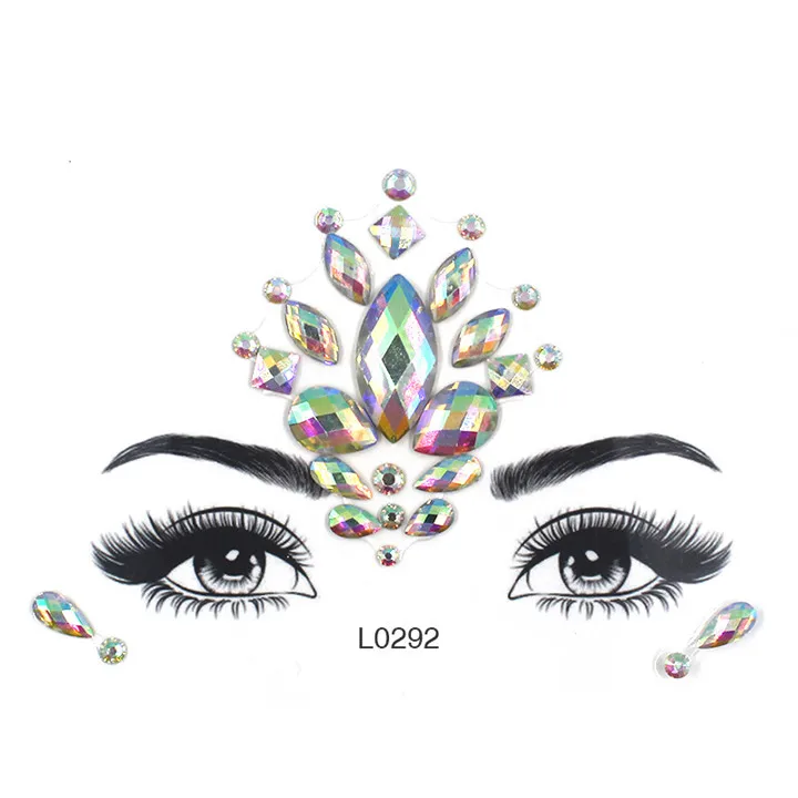 4  Acrylic Jewelry Stickers Colorful Rhinestone Face Stickers For Women Eyebrow Eye Masquerade Decor Resin DIY Drill Face Sticker