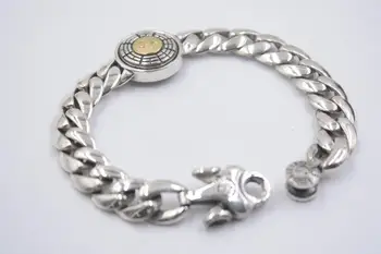 

Sterling S925 Silver Luck Curb Chain & Eight Diagram Bracelet 7.87"L 11mmW 49.2g