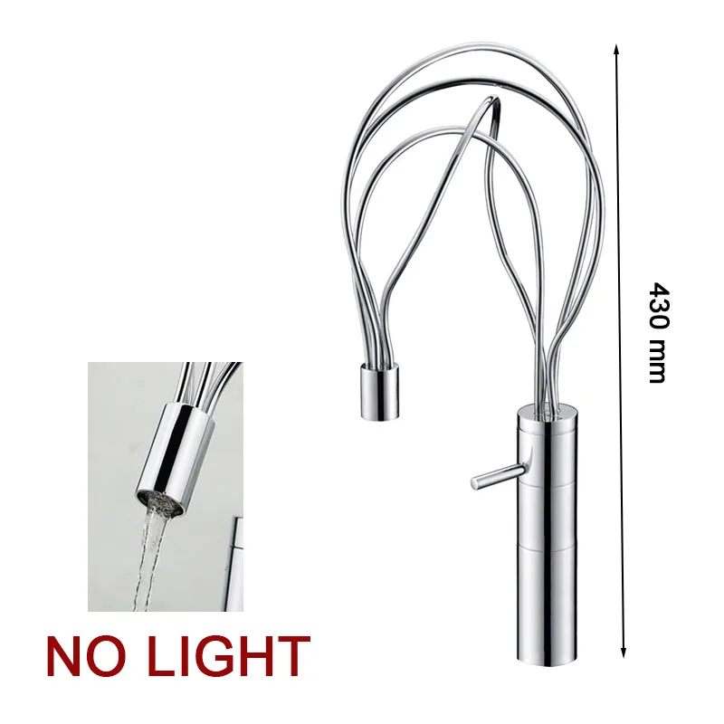 Светодиодный светильник, скручивающаяся труба, дизайн для ванной комнаты, кран на палубе, крепление с одной ручкой, модный смеситель для воды, Твердый латунный, короткий и высокий - Цвет: Tall no light