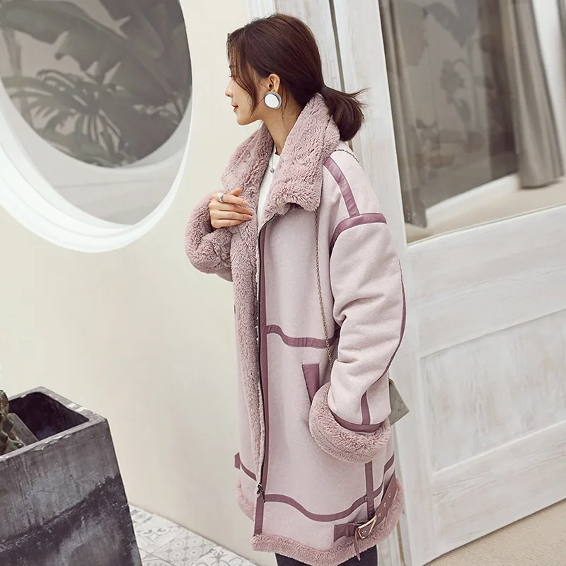 

2017 Winter New Style High Collar Windproof Warm Overcoat Slim Fit Mid-length Suede Coat 9570