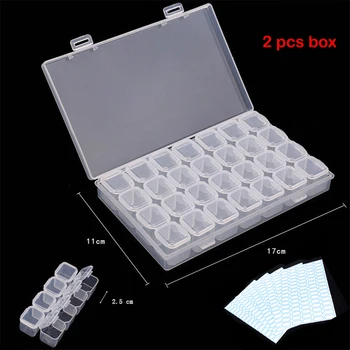 

2Pack 28 Grids Diamond Painting Box 5D Diamond Embroidery Storage Organizer Jar Case with 400PCS Label Stickers