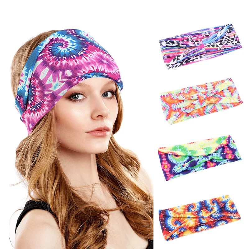 Sports Headband Tie Dyed Yoga Headband Fitness Hair Band Wide Elastic
