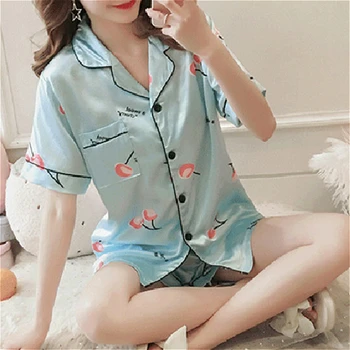 

M-5XL Large size new satin women's pajamas short sleeve casual and comfortable silk pajama summer girls home clothing suit
