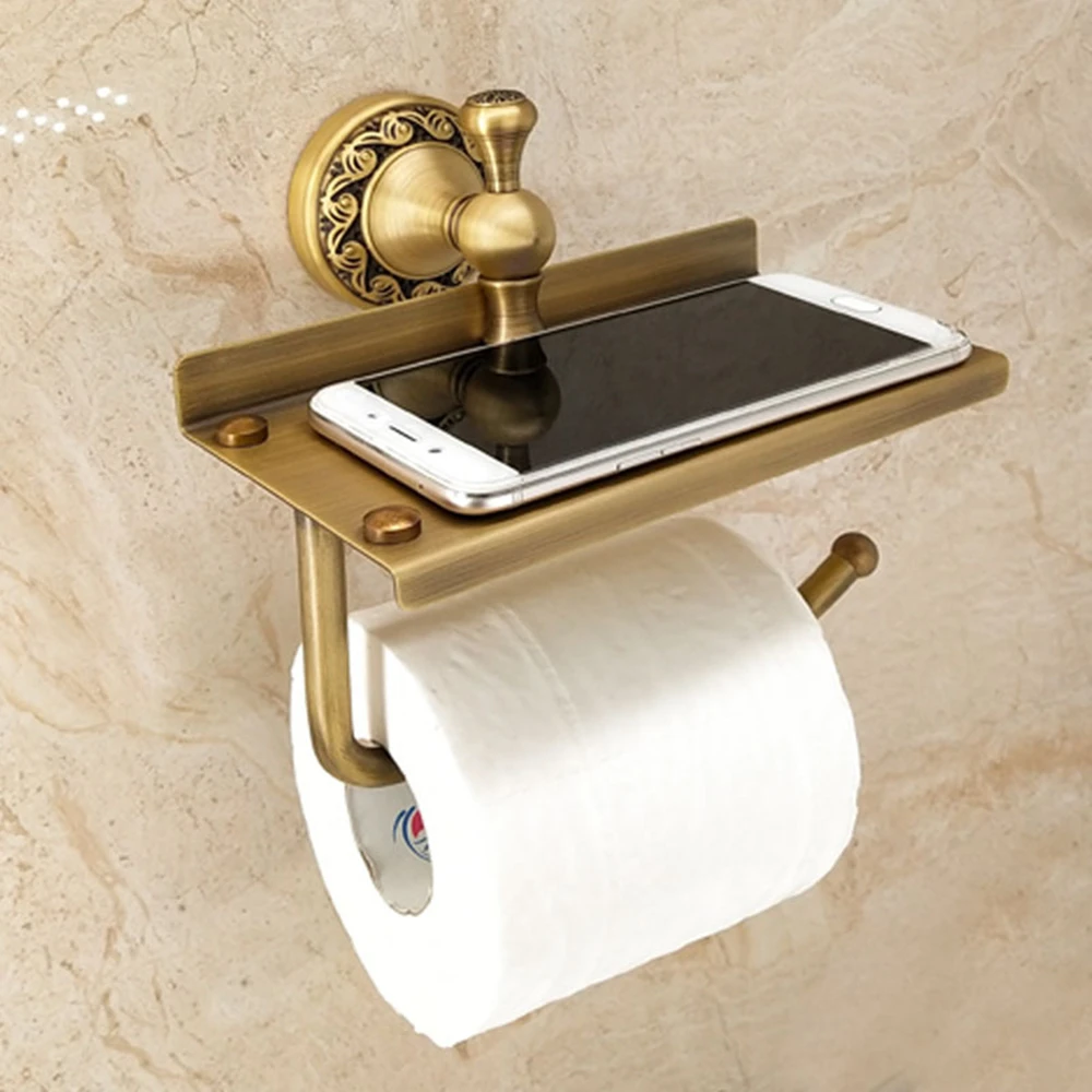 Antique Brass Toilet Paper Holder with Phone Wall Mounted Multifunctional Bronze Towel | Обустройство дома