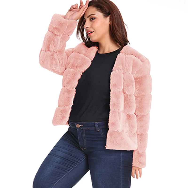 Женское пальто 5XL 6XL размера плюс из искусственного меха, Новое поступление, теплая зимняя куртка с v-образным вырезом и длинным рукавом, однотонное меховое повседневное пальто, верхняя одежда