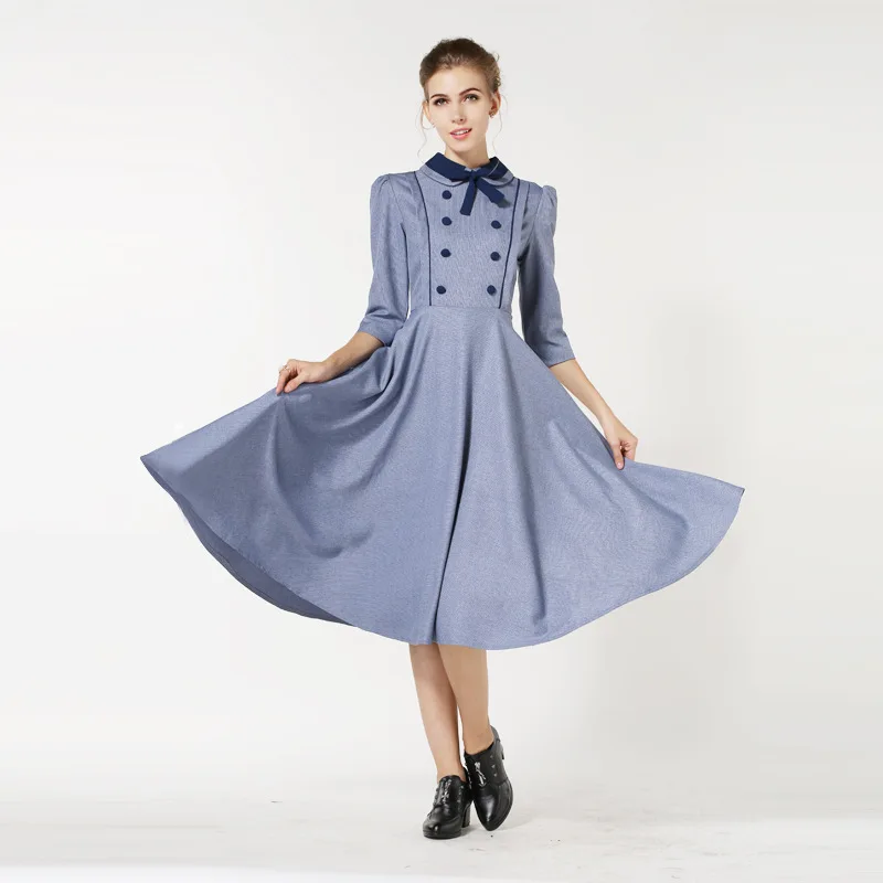 

6081 # Autumn And Winter New Style Literature And Art Retro Elegant Smart England College Style Ninth Sleeve Dress