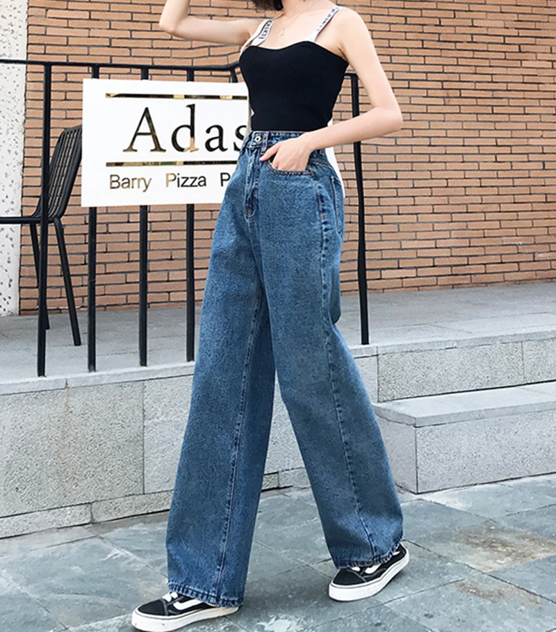 High Waisted Boyfriend Jeans For Women Blue Fashion Casual Solid Denim Wide Leg Pants Baggy Loose Mom Feminina Streetwear 0146 High Waisted Boyfriend Jeans For Women Blue Fashion Casual Solid Denim Wide Leg Pants Baggy Loose Mom Feminina Streetwear 0146