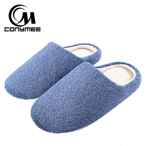 WW-CS Navy Blue Мужская повседневная обувь; домашние тапочки в полоску; Мягкие плюшевые мужские домашние тапочки теплые зимние хлопковые тапочки обувь Большой размер меховые тапочки на открытом воздухе мужская противоскользящая обувь - Цвет: WW-CS Navy Blue