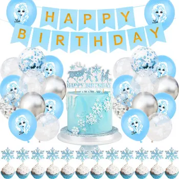 Decoraciones de fiesta de Frozen, suministros de cumpleaños de princesa Aisha, confeti de copos de nieve, juego de Globos de látex, decoración de ducha de bebé, Globos