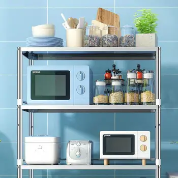 

Stainless Steel Kitchen Shelf Floor Type Multi-layer Microwave Oven To Store Kitchen Utensils, Pots, Shelves, Lockers, House