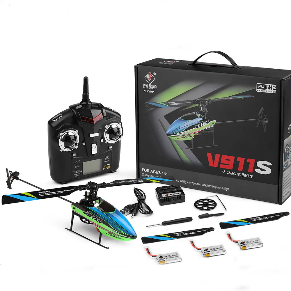 WLtoys V911S 2 4G 4CH 6 Aixs гироскоп беспилотный Вертолет Модель RTF игрушки w/ 3 шт 7 V 250MAh Lipo