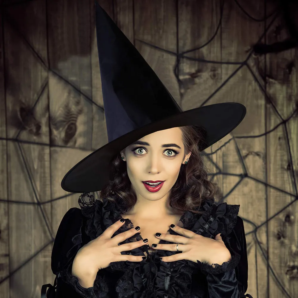 Шляпа ведьмы на Хэллоуин, 6 шт., черная шляпа ведьмы для взрослых женщин, аксессуар для костюма ведьмы на Хэллоуин, кепка Y722