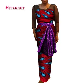 

African Dresses for Women Dashiki Puffles Sleeve Plus Size Dress Woman Embroidery Flower & Pearls Decoration Party Dress WY6910