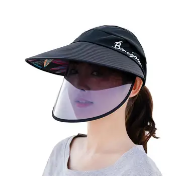 

Women Letters Embroidery Wide Brim Removable Protective Face Mask Visors Sun Hat waterproof