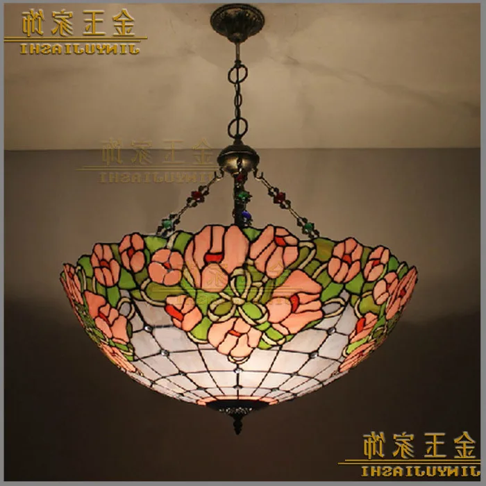 

16 Inch Flesh Country Flowers Tiffany Pendant Light Stained Glass Lamp For Bedroom E27 110-240v luminaire suspendu
