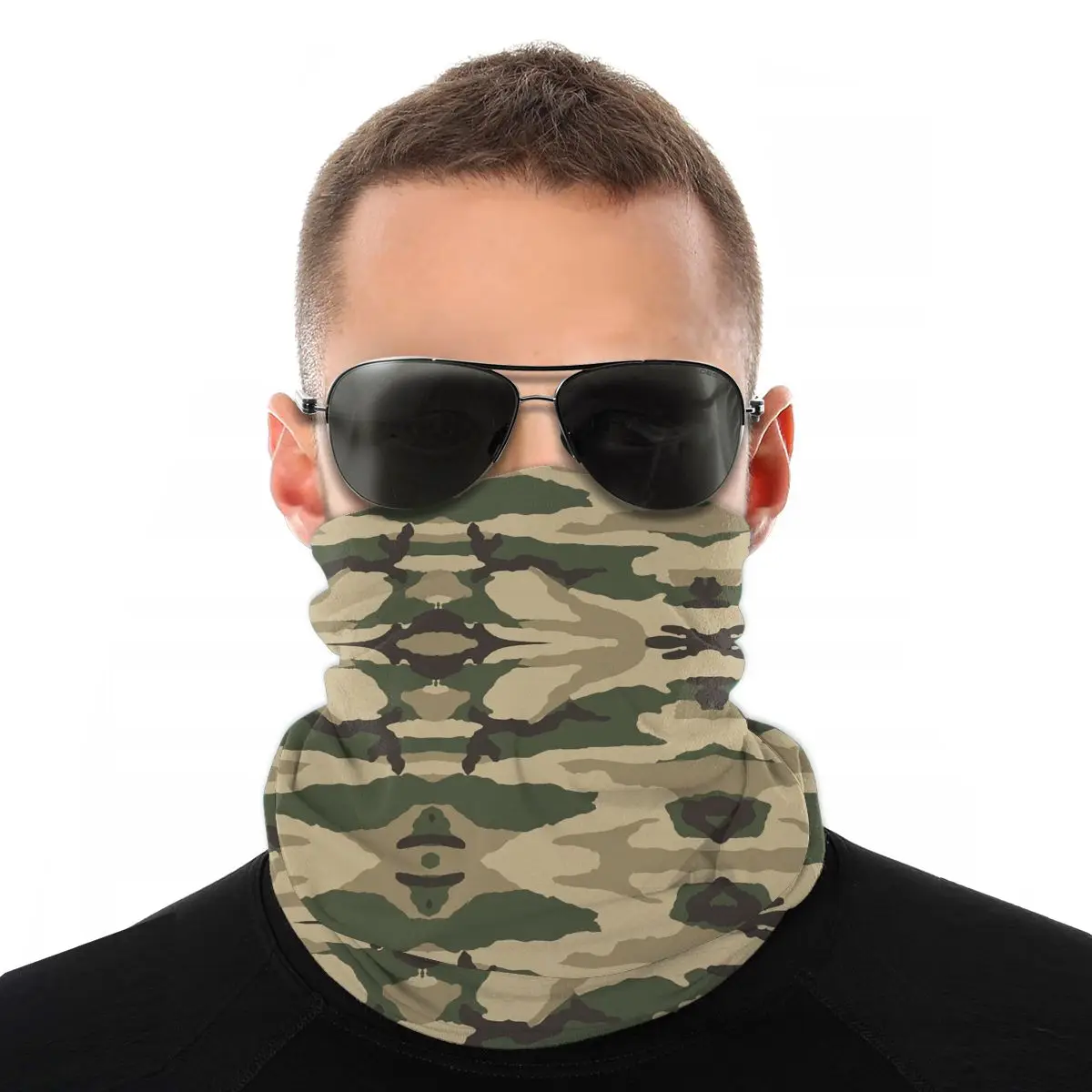 Brown Green Camouflage Hiking Scarf Sport Headwear Women Reversible