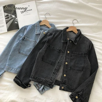 

Onlyoung 2020 Autumn Women Denim Jacekt Coats Long Sleeve Casual Outwear Black Blue Jeans Jacket