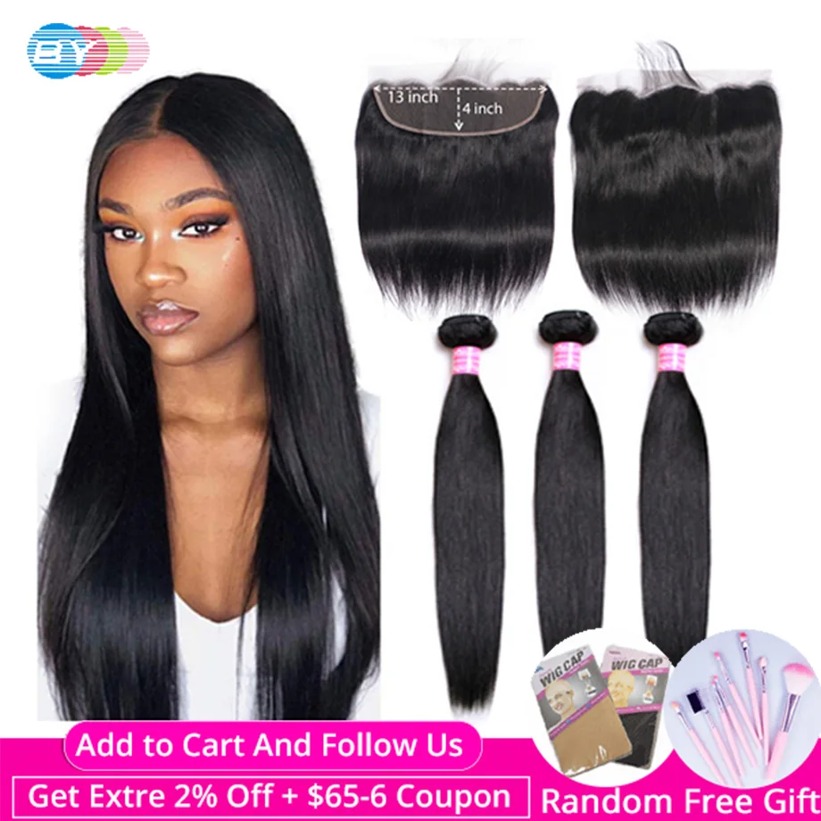 Straight Hair 3 Bundles With Frontal Human Hair Bundles With 13x4