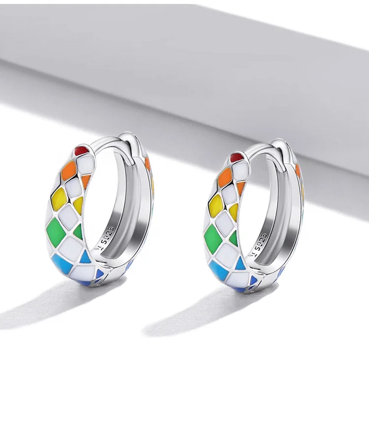arco-íris chequered brincos moda cor brilhante orelha
