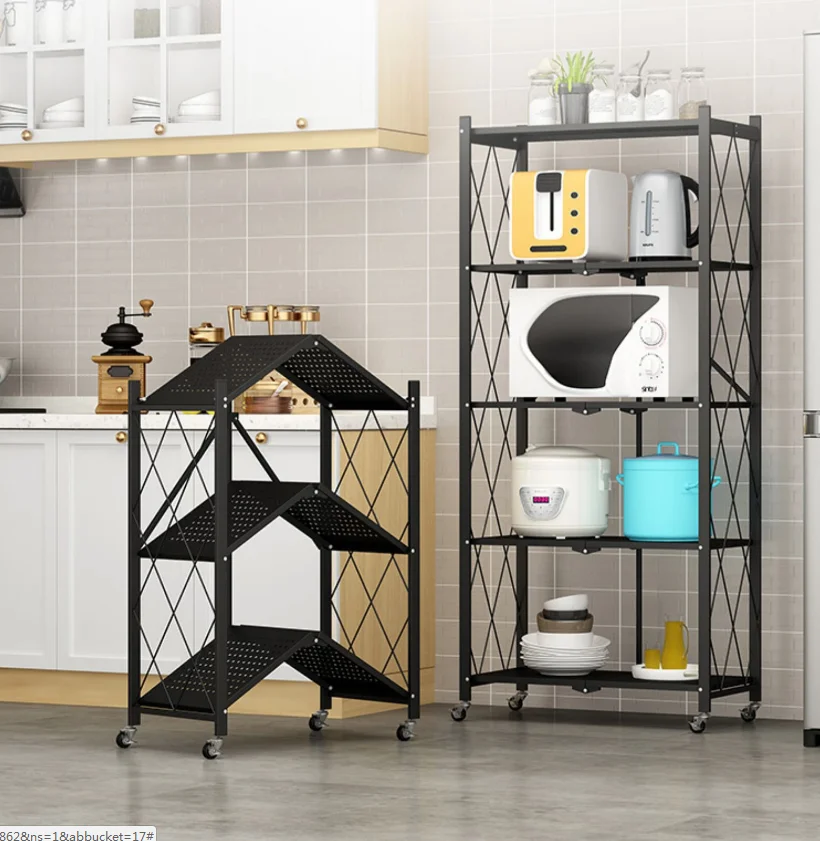 

Kitchen shelf floor multi-layer storage rack stainless steel folding microwave oven supplies storage rack