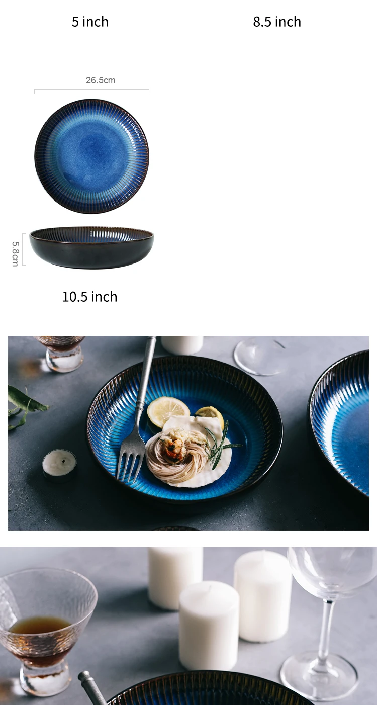 RUX WORKSHOP Japanese Western Ceramic Plate Steak dish Round breakfast plate Blue kitchen dining tableware Cake dessert plate