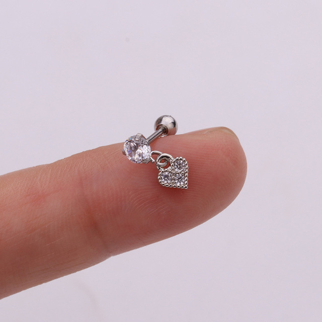 Stainless Steel CZ Cartilage Earring Heart Shaped Flowers Safety Pin Helix Tragus Conch Screw Stud Ear Piercing Jewelry