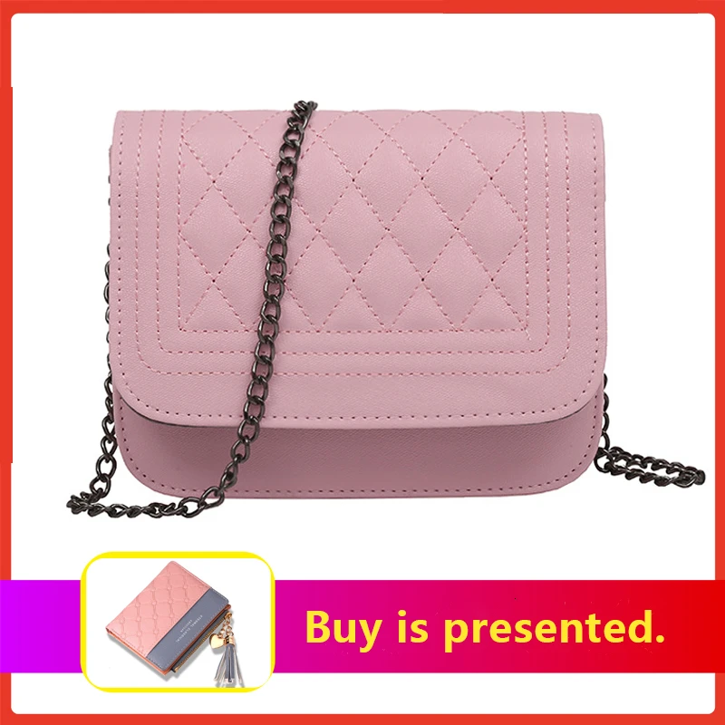

Woman Package 2019 PU Leather Messenger Bags Diamond Lattice Chain Trendy Candy Color Small Flap Handbag Ladies Crossbody Bolsas
