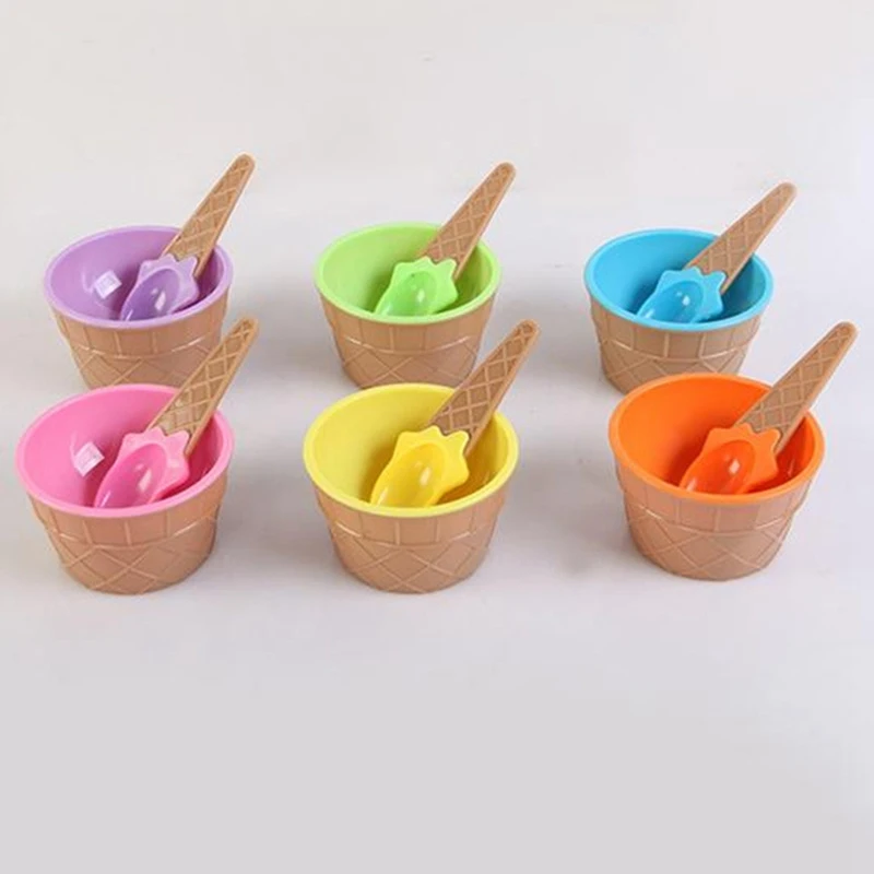 Высококачественный, многоразовый цвет, Детская Чаша для мороженого, Глубокая Тарелка с ложкой, прекрасный подарок для детей, товары для кормления